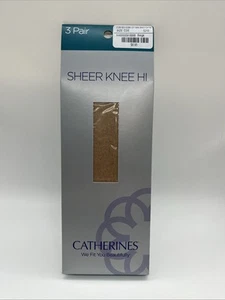 Catherines Sheer Knee Hi High Sock 3 Pack Nylon Stocking Beige Size C-D-E - Picture 1 of 4