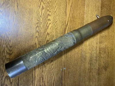 Vtg 26"L Artillery Shell Casing Brass Trench Art Large Roses Collectible 3" W - Image 1 of 4