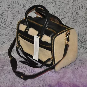 Borsa Car-Go Aimee Kestenberg nuova con etichette shearling & pelle nera e crema manici DBL - Foto 1 di 15