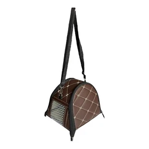 Small Animal Carrier Crate Bag Brown Vinyl Adjustable / Removable Strap 7x8x6 - Picture 1 of 7