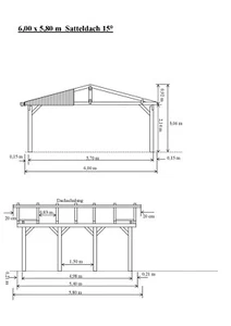 Carport 6,00 x 5,80 m Satteldach 15° KVH Fichte  Doppelcarport  ab Werk ! - Bild 1 von 12