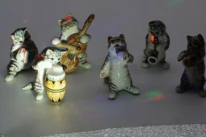 Vintage Porcelain Cat Orchestra 6 Miniature Figurines by Klima Collectable KYD - Picture 1 of 12