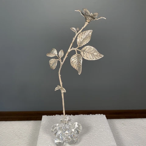 Vtg Sterling Silver 925 Long Stem Rose Flower 60g Crystal Top Greece? Russia? Cover