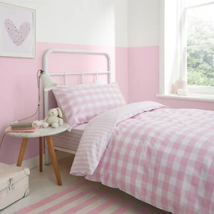 Bianca Check And Stripe Children's Duvet Cover Bedding Set Or Fitted Sheet Pink - Picture 1 of 29