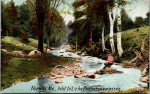 Vintage Postcard Norway Maine ME Inlet to Lake Pennesseewassee Fishing - Picture 1 of 2