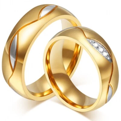 Partnerringe Freundschaftsringe Verlobungsringe Eheringe Edelstahl Gold Zirkonia - Bild 1 von 4