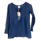 Nimo With Love Pintuck Blouse Size Xs New Navy Blue Tassels $158 Top