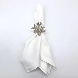 COASTAL COLLECTION S/4 Silver Metal "Coral" Reef Napkin Rings Ocean Beach Decor - Picture 1 of 7