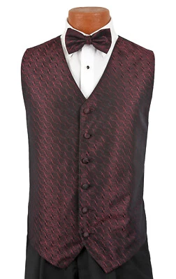 Men's Bill Blass Burgundy Red Tuxedo Vest with Bow Tie Wedding Groom Prom   - Image 1 of 4