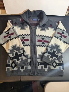 VINTAGE AZTEC WESTERN FULL ZIP TURTLENECK JACKET SWEATER MENS Size M - Picture 1 of 16