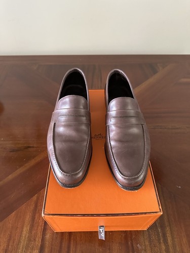 HERMÈS Mocassini Hermes marroni in pelle H $1500 US 9 5 UK 8 5 EU 42 5 scarpe made in England