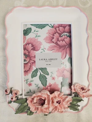 Laura Ashley Picture Frame Floral White Pink Cottage Shabby Chic Fits 4X6 Photo - Image 1 of 4