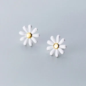 Silber 925 Ohrstecker Gänseblümchen, 11 mm, Damen Ohrringe Blumen Weiß Kamille - Bild 1 von 8