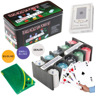 MARKENLOS Texas Poker Spiel Pokerchips Set mit 200 Chips, Karten und Spieltuch