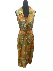 vintage 60s 70s green floral Belted mod Psychedelic Maxi dress READ For Size - Picture 1 of 15