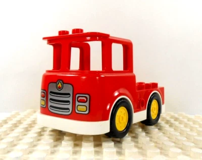 Lego Duplo Item Fire Truck w/ base red/white yellow wheels - Image 1 of 3