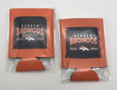DENVER BRONCOS ORANGE NEOPRENE CAN DRINK COOLER HOLDER w/HORSE HEAD LOGO/pocket Cover