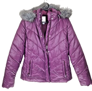 Nautica Purple Puffer Hooded Jacket Coat Snap & Full Zip Women's Size Medium - Picture 1 of 7