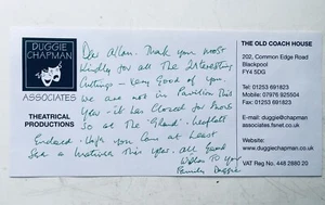 Diggie Chapman Hand Signed Letter Autograph Practical Productions Blackpool - Picture 1 of 2
