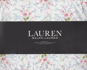 Ralph Lauren King Sheet Set Daisy Pink Floral Blue 4pc Farmhouse Chic Cottage - Picture 1 of 4