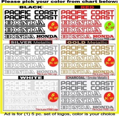 HONDA PACIFIC COAST PC800 5 Piece Replacement DECAL EMBLEM KIT Set 1989 NEW - Image 1 of 2