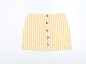 Miss Selfridge Womens Yellow Striped Polyester A-Line Skirt Size 12 Button - Picture 1 of 10