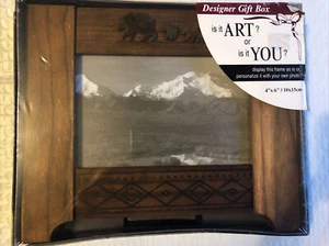 Wilton Wood Picture Frame 4X6in Bear Cubs Mountains Diamonds Handcrafted Wood - Picture 1 of 4