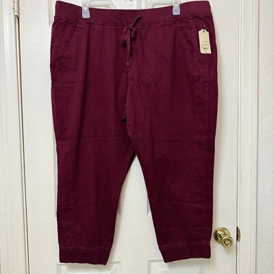 St. John’s Bay Women’s Deep Red Twill Crop Jogger Pant Plus Size 2X Elastic Band - Image 1 of 4