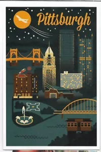 ARTISTIC VIEW FROM ORIGINAL POSTER~PITTSBURGH, PA~"RETRO SKYLINE" - Picture 1 of 1