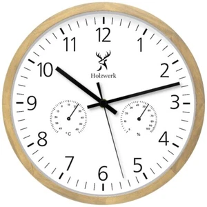Holzwerk MEERSBURG reloj de pared de madera, moderno Ø 30 cm higrómetro y reloj de pared - Imagen 1 de 7