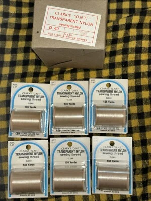 6 New Clark’s “O.N.T” Nylon Transparent Sewing Thread Clear Crafts Draperies NOS - Image 1 of 4