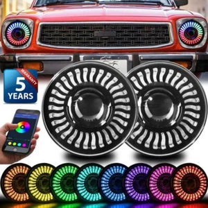 Pair 7" RGB Halo LED Headlights Demon for Jeep Wrangler 1997-2017 JK TJ LJ - Bild 1 von 12