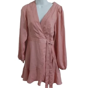 Lulu's Dress Pink Mini Long Sleeve Faux-Wrap Mini Size Small - Picture 1 of 10
