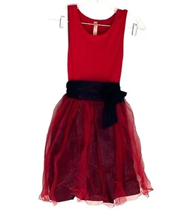 Abito Cherokee bambina in tulle rosso con nastro nero e accento floreale taglia grande Twir - Foto 1 di 9