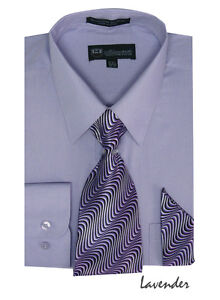 Men's Dress Shirt + Matching Tie + Handkerchief Set 25 Unique Colors Size 15~20