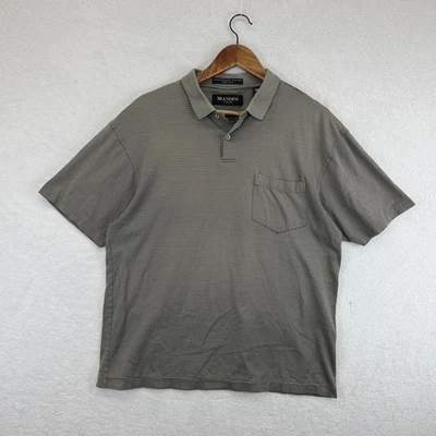 Brandini Polo Shirt Mens Medium Gray Stripe Mercerized Cotton Two Ply Pocket - Image 1 of 4