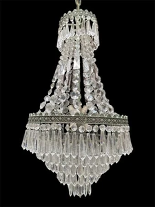 Lampadario Cristallo Stile Impero Antico Vintage 6 Luci Ø37cm H87cm - Picture 1 of 7