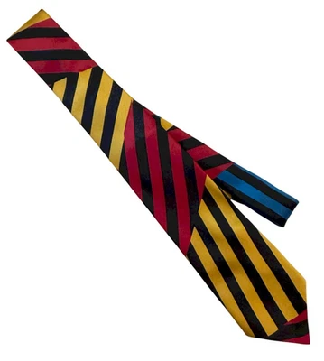 E Marinelli Italian Silk Tie Burgundy Gold Black Abstract Stripe New Snazzy! - Image 1 of 4