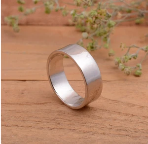 925 Sterling Silver Stacking Ring - Flat Wedding Band - Solid 925 Sterling silve - Picture 1 of 9