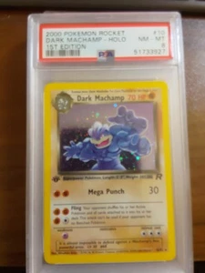 Pokémon Rocket 10 Dark Machamp Holo 2000 primera edición PSA 8 casi nuevo sin usar, 1 edición - Imagen 1 de 1
