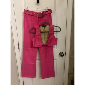 I.AM.GIA Hot Pink Kunstleder Hose & Cropped Weste Set S Barbiecore Rave Edgy - Bild 1 von 10