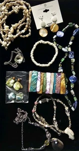 10p Vintage/Mod Gioielli Conchiglia Abalone Collane Conchiglia Bracciale Elastico Orecchini - Foto 1 di 13