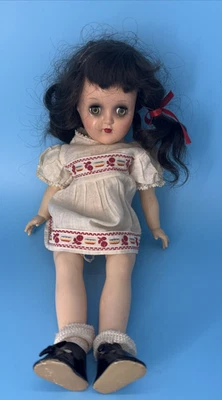 Black brunette Haired Ideal P-90 Hard Plastic Toni Doll/ 14” Cherry Dresses - Image 1 of 4
