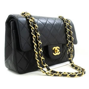CHANEL Classic Double Flap 9" Chain Shoulder Bag Black Lambskin p89 - Picture 1 of 12
