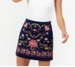 Harper Heritage Embroidered Corduroy Floral Skirt - Size L Boho Mini Hippie    H - Picture 1 of 8
