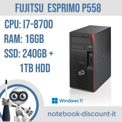 Fujitsu Esprimo P558 PC DESKTOP  Cpu i7-8700 Ram 8gb SSD 240gb + 1 Tb  Win11Pro - Imagen 1 de 4