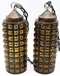 Par de lámparas colgantes vintage de 15" Virden MCM para jaula de burbujas - Imagen 1 de 13