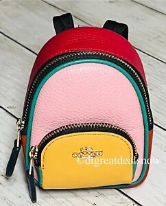 NWT Coach Mini Court Backpack Coin Case Bag Charm In Colorblock C7802