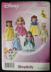 Simplicity Pattern 1581 Disney Princess 18" Doll Costumes UNCUT - Picture 1 of 3