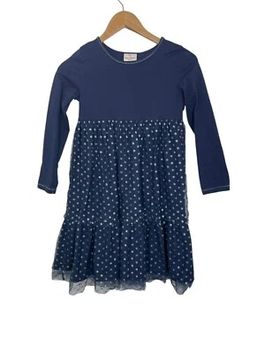 Hanna Andersson 140 US 10 Navy Blue Silver Dotted Tulle Layered Dress - Image 1 of 4